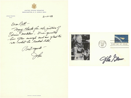 Lot of (2) John Glenn Single Signed First Day Cover & Letter on US Senate Letterhead (JSA)